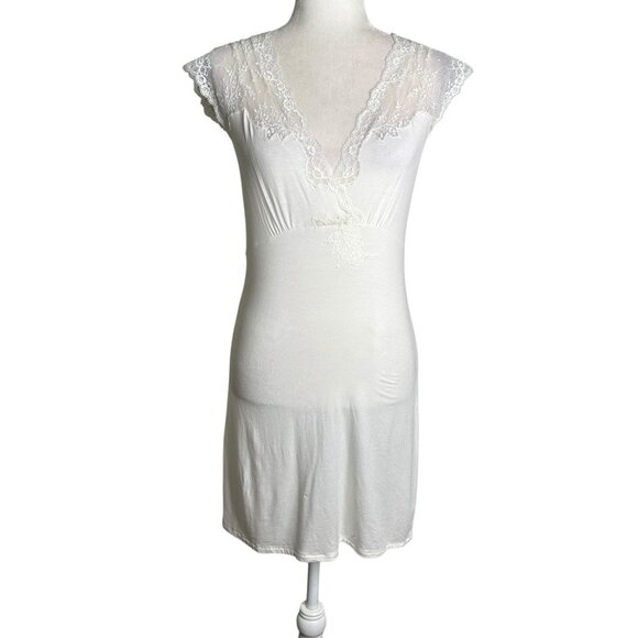 Frette Italy White Lace Longuette Nightgown Small Stretch Luxury Modal - Picture 1 of 7